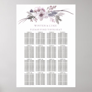 Lila Blommigt Elegant 16 passagerardiagram för Bor Poster