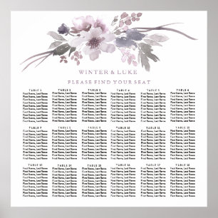 Lila Blommigt Elegant 18 passagerardiagram i Bord Poster