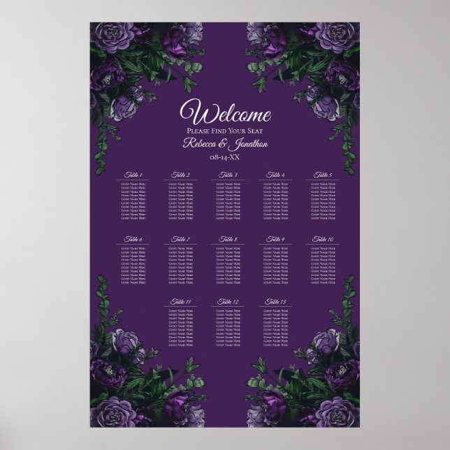 Lila Blommigt Elegant bröllop Gothic Poster (Framsidan)