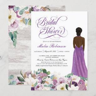 Lila Blommigt Elegant bröllop Gown Möhippa Inbjudningar