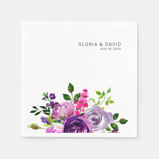 Lila Blommigt Elegant bröllop Pappersservett (Framsidan)