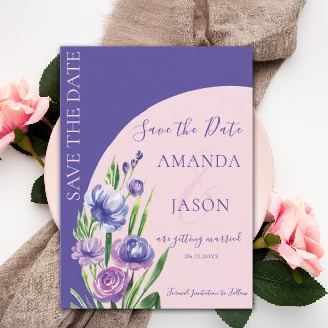 Lila Blommigt  Elegant bröllop Spara datum Meddelande (Skapare uppladdad)