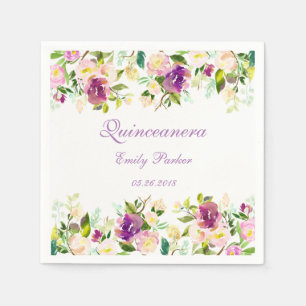 Lila Blommigt Elegant Quinceanera Napkin Pappersservett