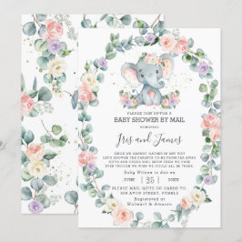  Lila Blommigt Elephant Baby Shower by Mail Inbjudningar