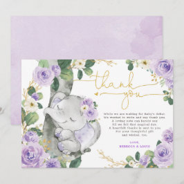 Lila Blommigt Elephant Baby Shower Tack för ditt k Inbjudningar
