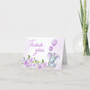 Lila Blommigt Elephant Baby Shower Tack Kort
