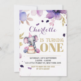 Lila Blommigt Elephant Boho Birthday Inbjudningar