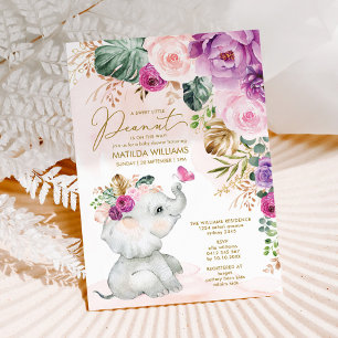 Lila  Blommigt Elephant Butterfly Baby Shower Inbjudningar