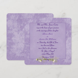 Lila Blommigt Embossed Wedcing Inbjudningar