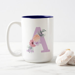 Lila Blommigt Enkelt minimalt Monogram kaffe Mugg