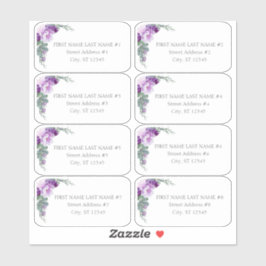 Lila Blommigt Eucalyptus Bröllop Guest Adress Klistermärken