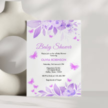 Lila Blommigt Flicka Butterfly Baby Shower