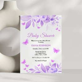 Lila Blommigt Flicka Butterfly Baby Shower Inbjudningar