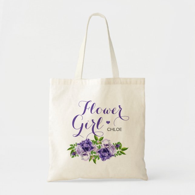 Lila Blommigt Flower Girl Tygkasse (Framsidan)