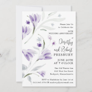 lila Blommigt för 50-årsdagen Bröllop Inbjudningar
