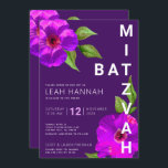 Lila Blommigt för Bat mitzvah Rosa Vattenfärgsmode Inbjudningar<br><div class="desc">Var stolt, gladd och visa den här milstolpen till din favoritBat mitzvah med den här sofistikerade inbjudan till personligen! En chic, bedövning, lila cassis och rosa blommigt vattenfärg med modern serif-typ täcker över en djup plommonbakgrund vid lila. Anpassa anpassningsbarna med information om namn, datum och plats för Bat mitzvah. Garanterade...</div>