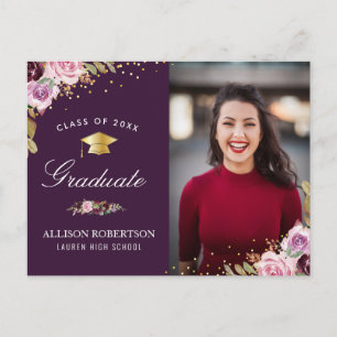 lila blommigt-fotomeddelande om studenten vykort