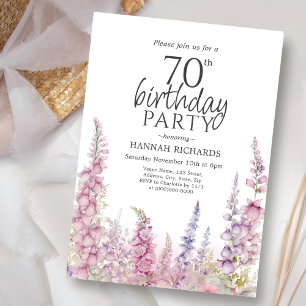 Lila Blommigt Foxglove 70 Birthday Inbjudningar