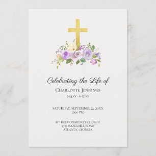 Lila Blommigt Funeral Memorial Firande of Life Program