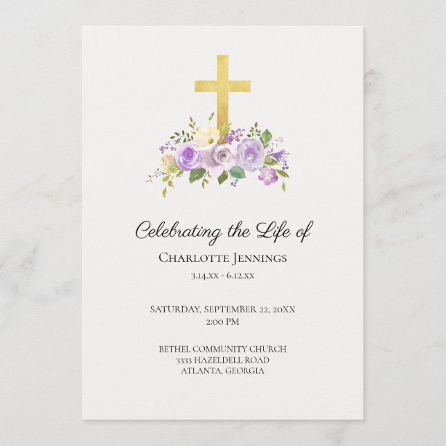 Lila Blommigt Funeral Memorial Firande of Life Program (Framsida)