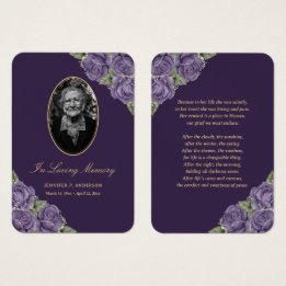 Lila Blommigt Funeral Prayer Card Visitkort