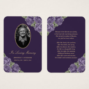 Lila Blommigt Funeral Prayer Card Visitkort