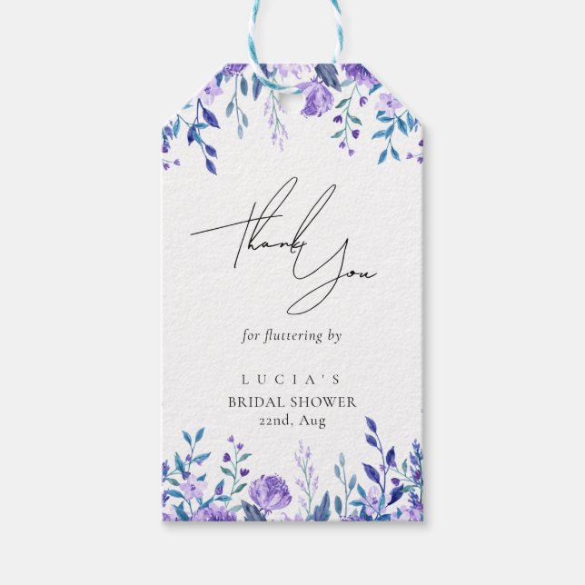 Lila Blommigt Garden Möhippa Tack Presentetikett (Framsidan)