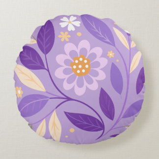 Lila Blommigt Garden Round Pillow Rund Kudde