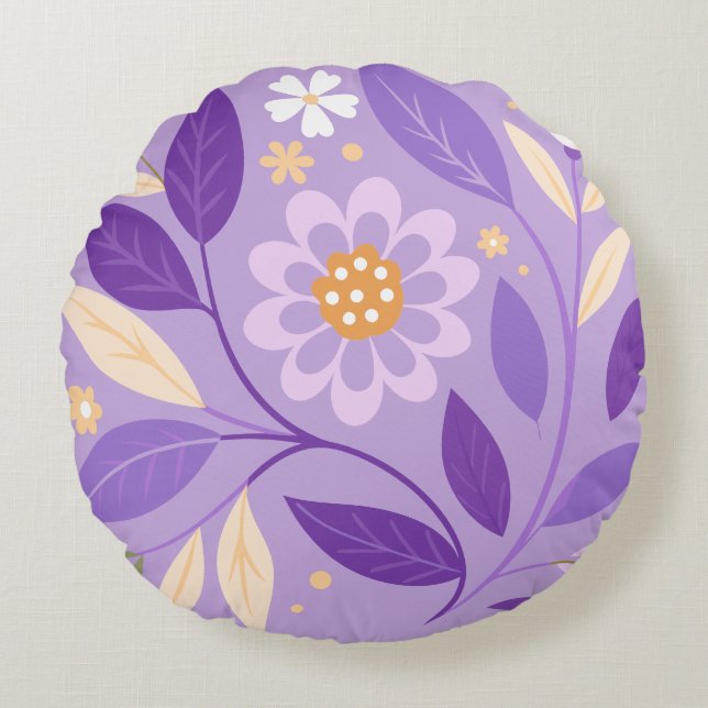 Lila Blommigt Garden Round Pillow Rund Kudde (Framsidan)