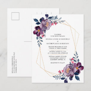 Lila Blommigt Geometric Botanical Bröllop Inbjudan Vykort
