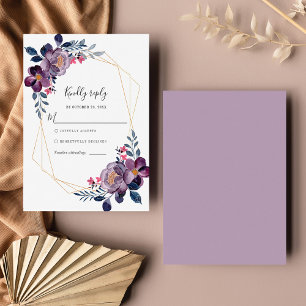 Lila Blommigt Geometric Botanical Bröllop OSA Kort