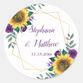 Lila Blommigt Geometric Bröllop Runt Klistermärke