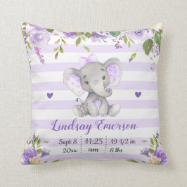 Lila Blommigt Girl Elephant Nursery Lilac Lavender Kudde