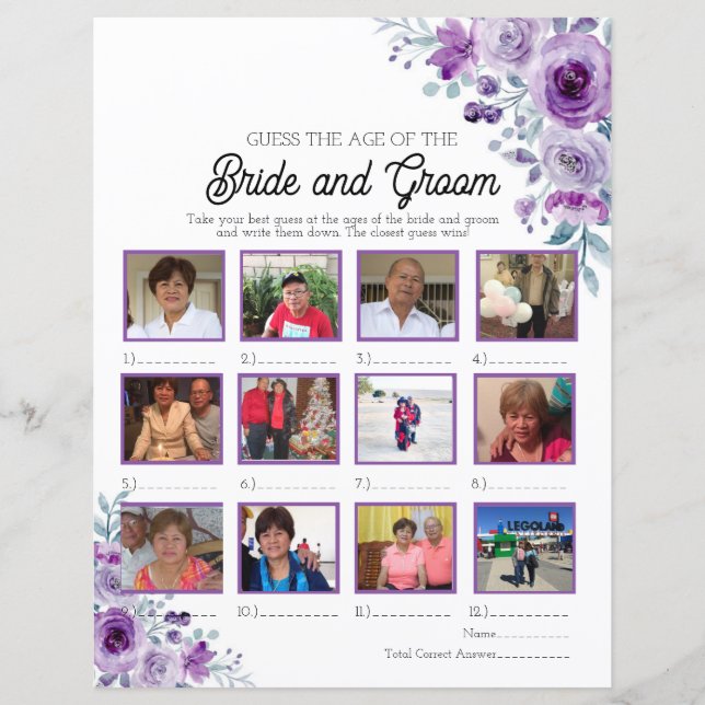Lila Blommigt Gissa Brides och Grooms ålder (Framsida)