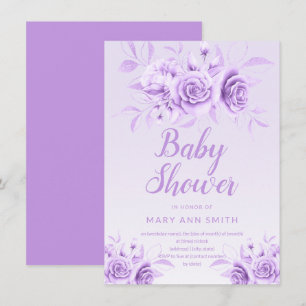 Lila Blommigt  Glitter Baby Shower  Inbjudningar