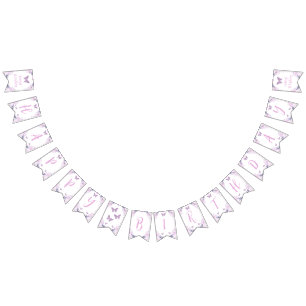 Lila Blommigt Glitter Butterfly Birthday Banner Vimplar