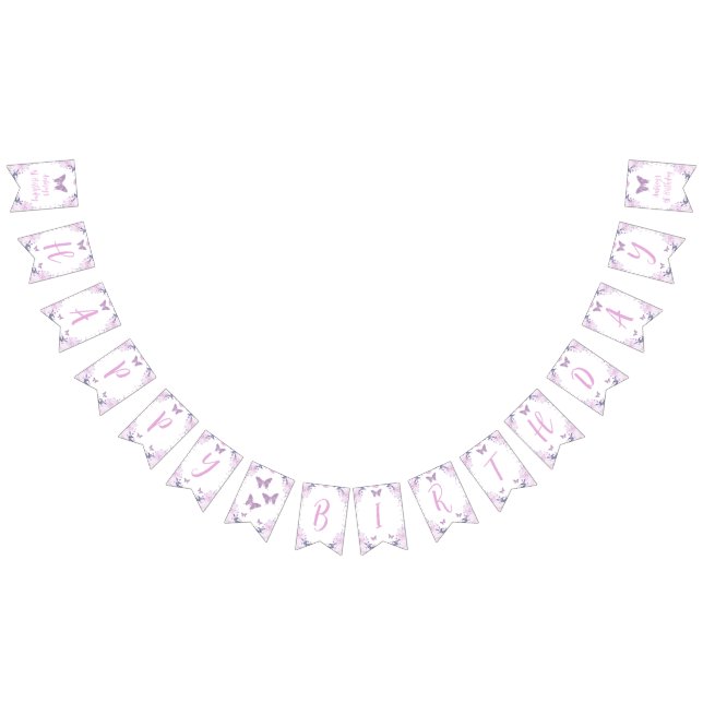 Lila Blommigt Glitter Butterfly Birthday Banner Vimplar (Alla)