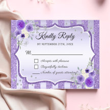 Lila Blommigt Glitter Quinceanera OSA kort