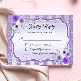 Lila Blommigt Glitter Quinceanera OSA kort