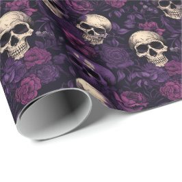 Lila Blommigt Goth Skull Halloween Presentpapper
