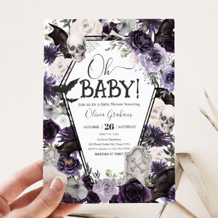Lila Blommigt Gothic Baby Shower Inbjudningar