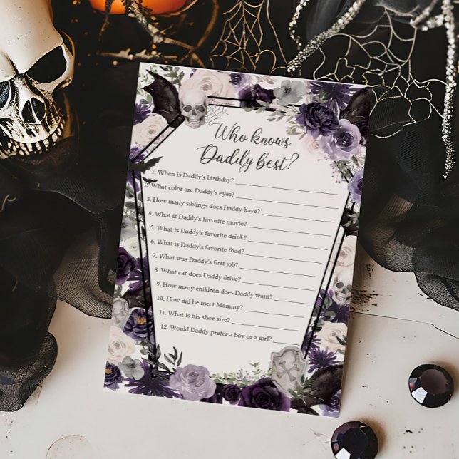 Lila Blommigt Gothic Vem känner pappa Best Game (Floral Gothic Coffin Baby Shower Who knows Daddy Best Game)