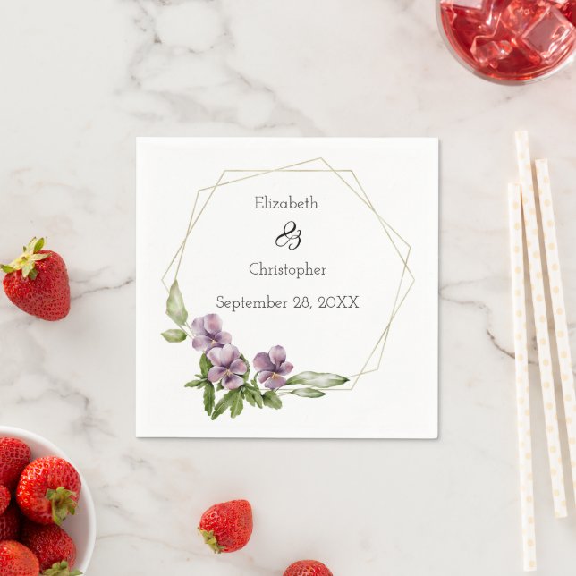 Lila Blommigt Greenery Elegant bröllop Napkins Pappersservett (Insitu)