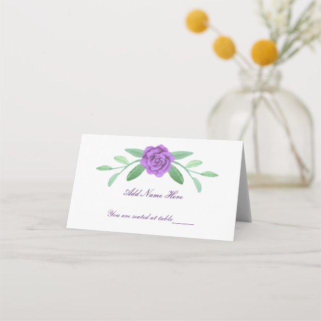 Lila Blommigt Greenery Foliage Bord Place Card Placeringskort (Framsida)