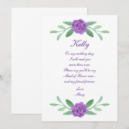 Lila Blommigt Greenery Foliage Maid of honor Card Inbjudningar