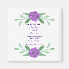 Lila Blommigt Greenery Foliage Spara datum Magnet