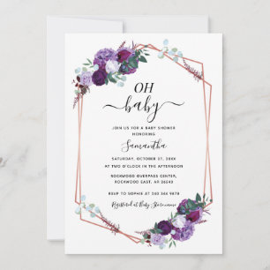Lila Blommigt Greenery Script Baby Shower Inbjudningar