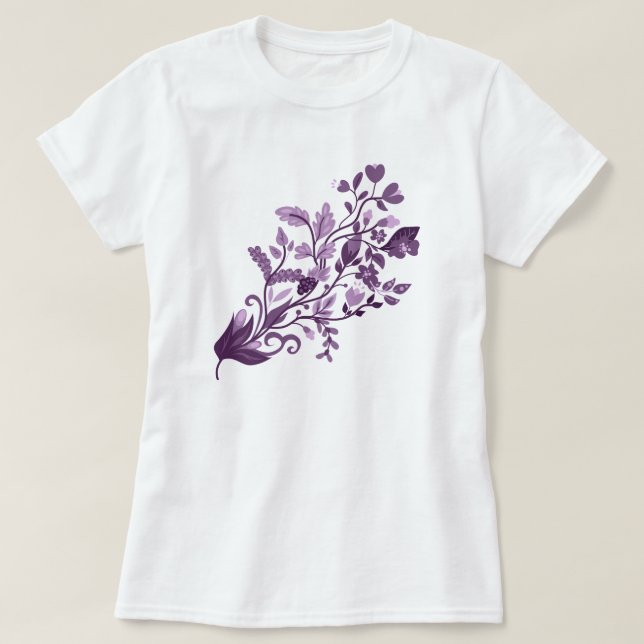 Lila blommigt gren t shirt (Design framsida)