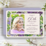 Lila Blommigt Grönt Löv 60 födelsedagsfoto Inbjudningar<br><div class="desc">Blommigt och grönt av lila i  lämnar kvinnors 60:e födelsedagsfestens fotoinbjudan. Kontakta mig om du behöver hjälp med dina anpassningar eller om du vill begära ytterligare matchning eller samordning av Zazzle-produkter för din händelse.</div>