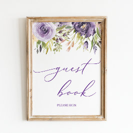 Lila Blommigt Guest Bok Sign Poster